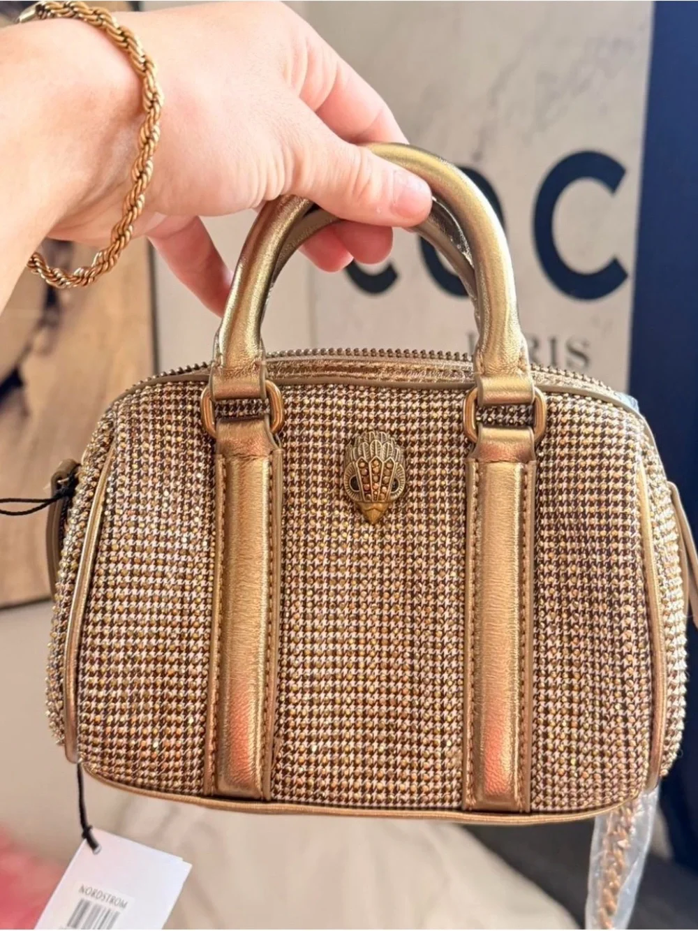 Kurt Geiger Gold Tweed Purse - Women's Handbag - Picture 2 of 5